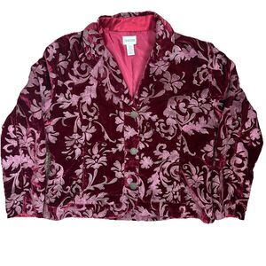 Chico's 2 Burgundy Velour Shimmer Filigree Button Blazer Pockets Lined Christmas